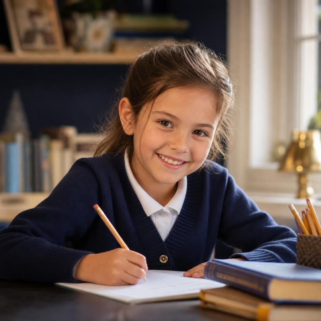 A primary school learner writing in a workbook during a Northgate tutoring session