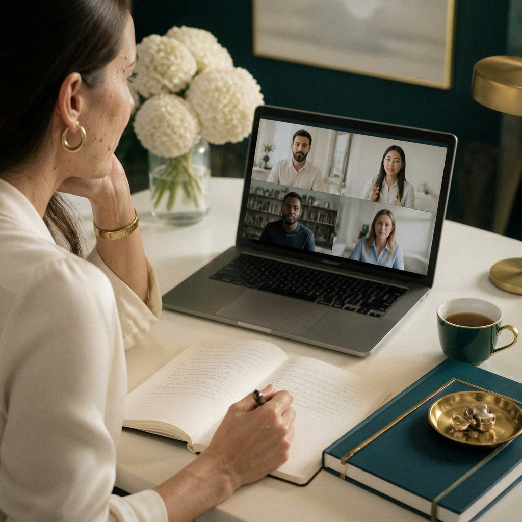 A professional learner taking a small-group Swahili lesson online